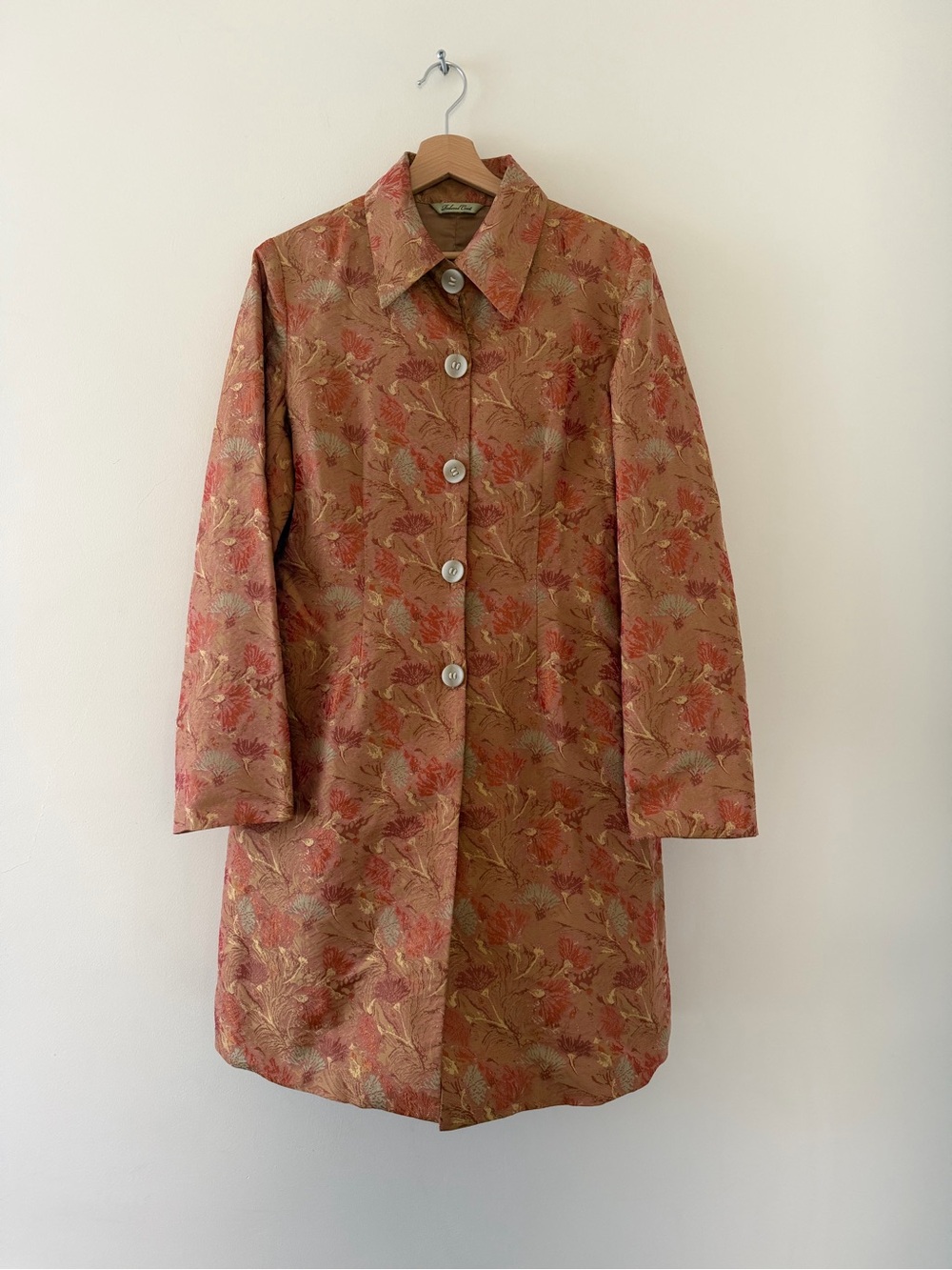 Vintage Floral Jacquard Brocade Opulent Overcoat 60’s Silhouette Silk Blend